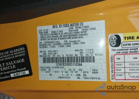 2008 Ford Mustang Gt Deluxe/Gt Premium из США, поврежденный, VIN 1ZVHT82HX85110366